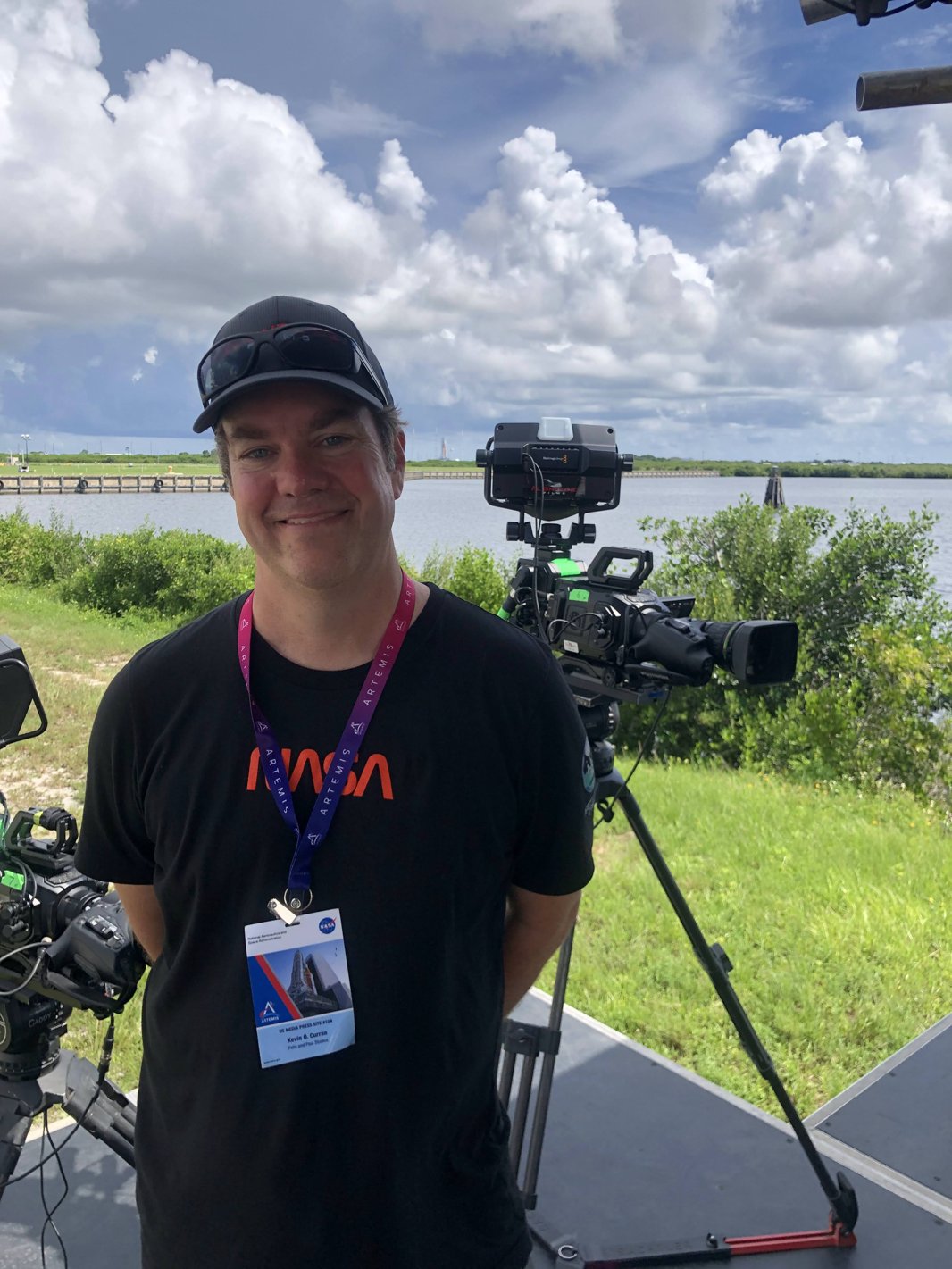 Kevin Curran with broadcast cameras at Kennedy Space Center